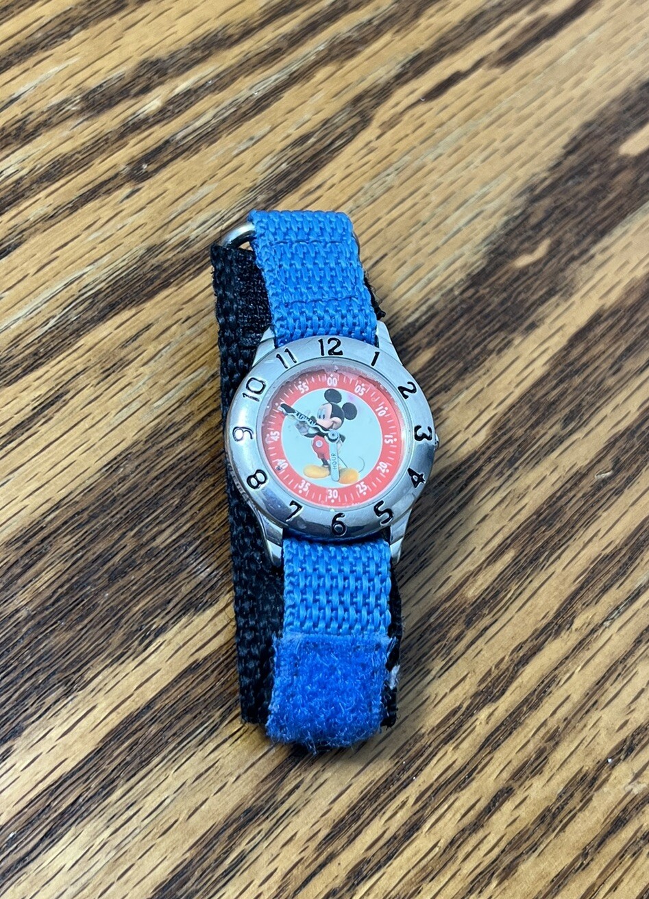 Disney Wristwatch Blue Hook & Loop Sport Themed Band Round Blue Face