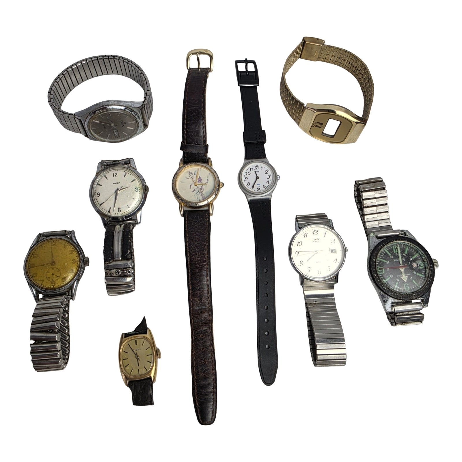 Mixed Lot Of 9 Vintage Wrist Watches Used Untested As Is Timex Lorus + Others