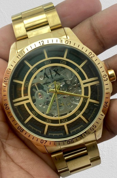 Beautiful Gold-Tone Armani Exchange Skeleton Dial Automatic Men’s Wristwatch