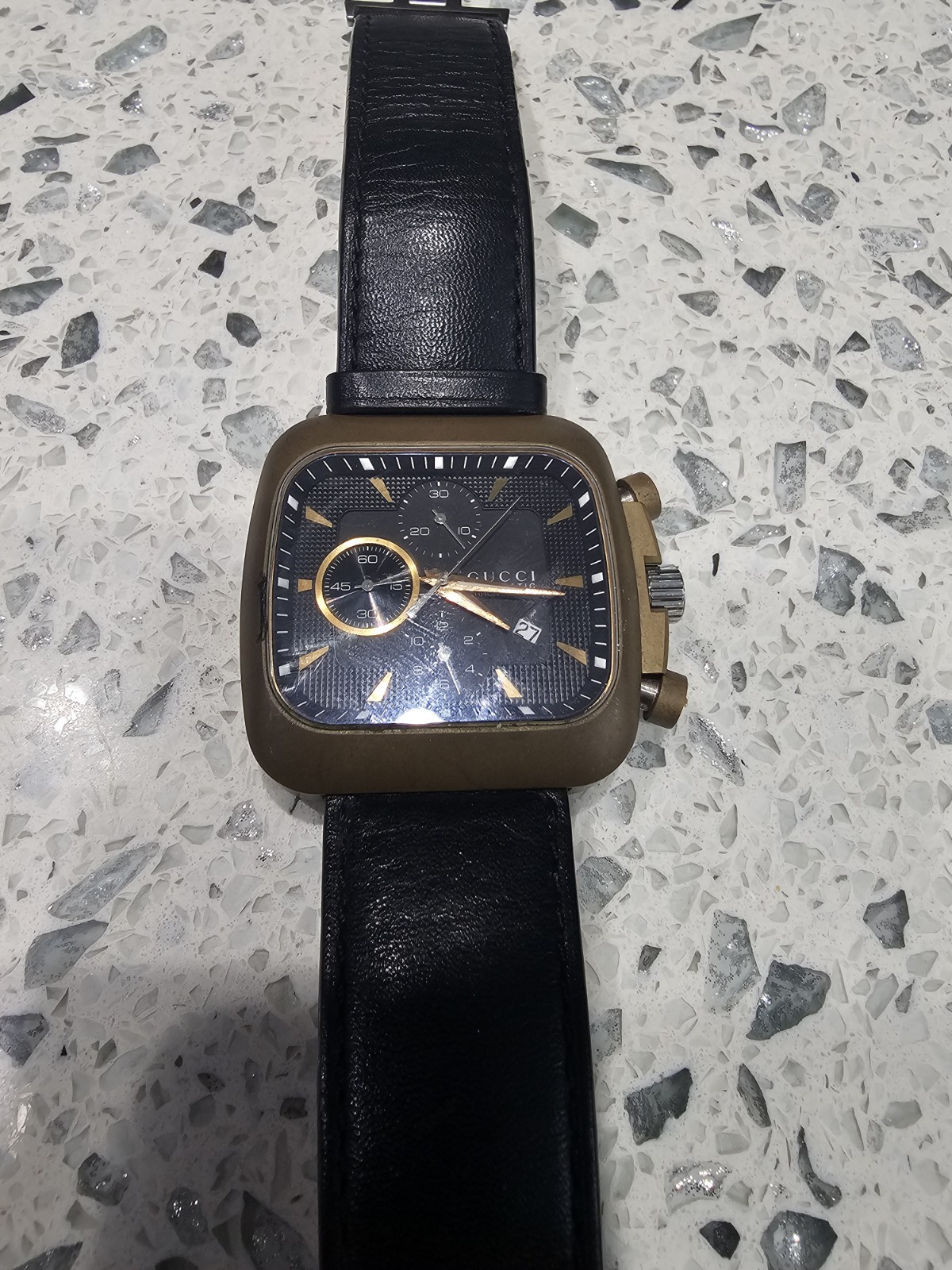 Gucci G-Coupe Black Dial Automatic Chronograph Leather Strap Men’s Wristwatch