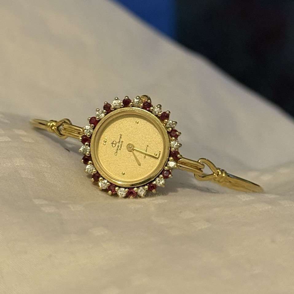 vintage designer Christian Bernard Paris bangle with studded rubies & diamonds