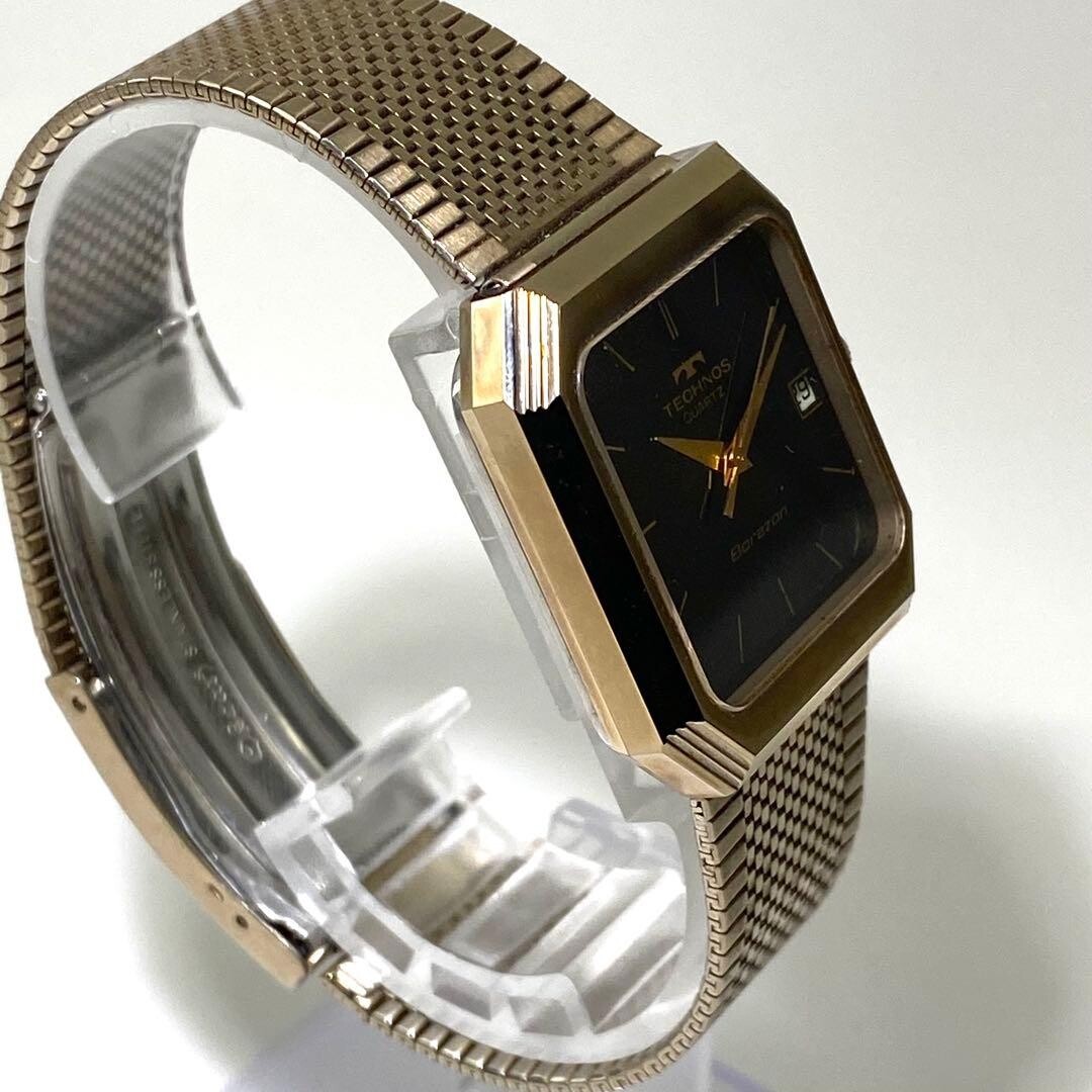 TECHNOS Wristwatch Borazon Quartz Date Display Gold Vintage Authentic From Japan