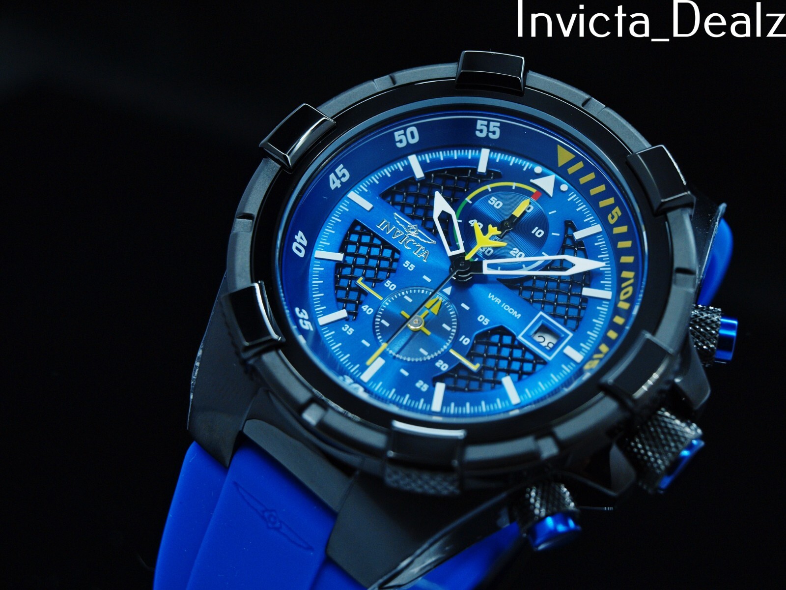 Invicta Men’s 51mm PILOT AVIATOR Chronograph Twisted Metal Black Blue SS Watch