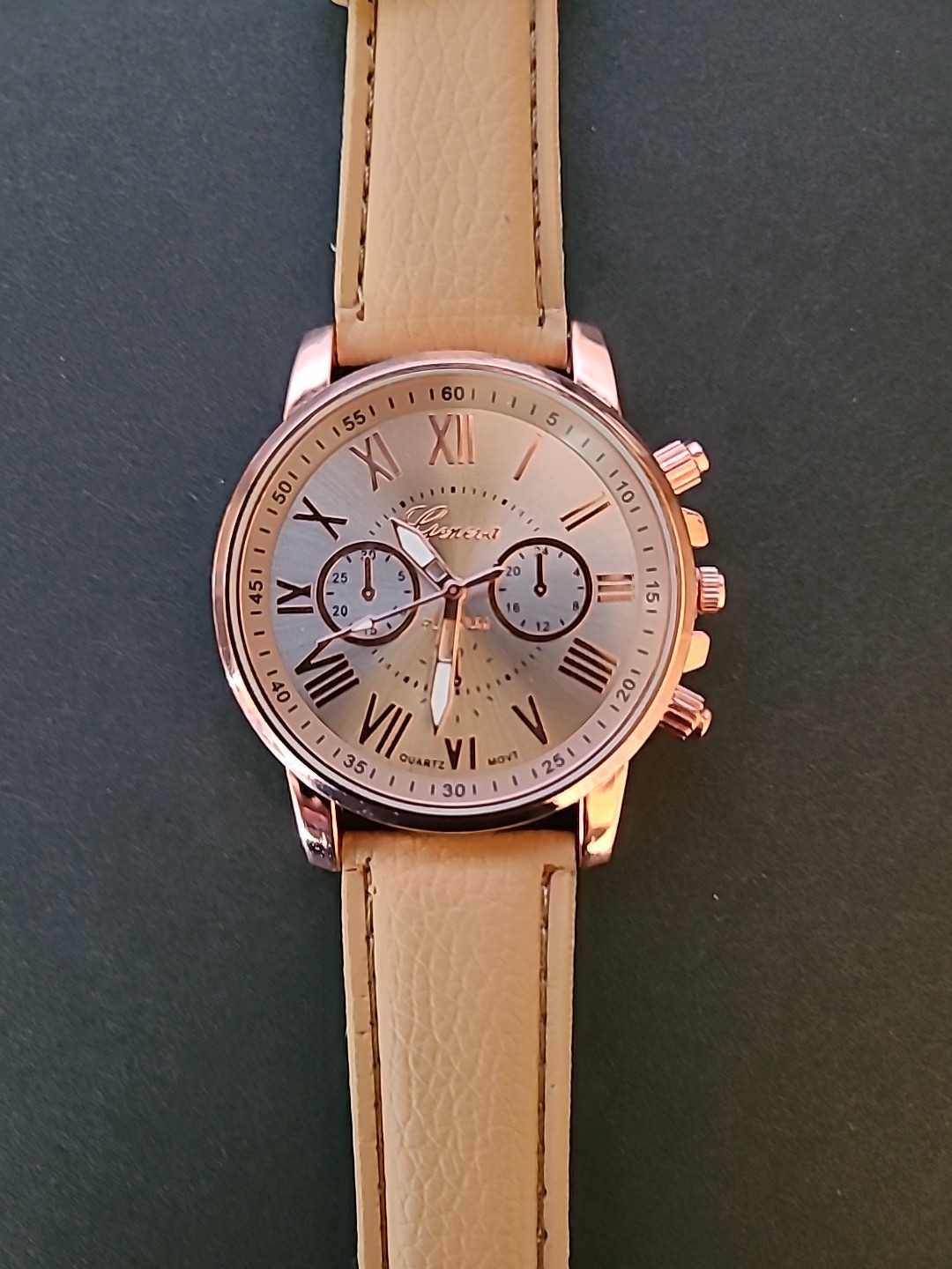 Geneva Women’s Tan And Rose Gold Watch With 8 3/4 Inch Band