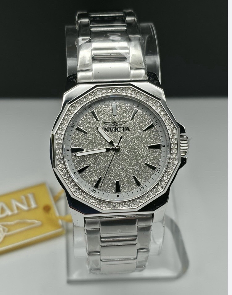 Invicta Speedway Mens Watch 34MM Case Crystal Bezel Glitter Silver Dial 49125