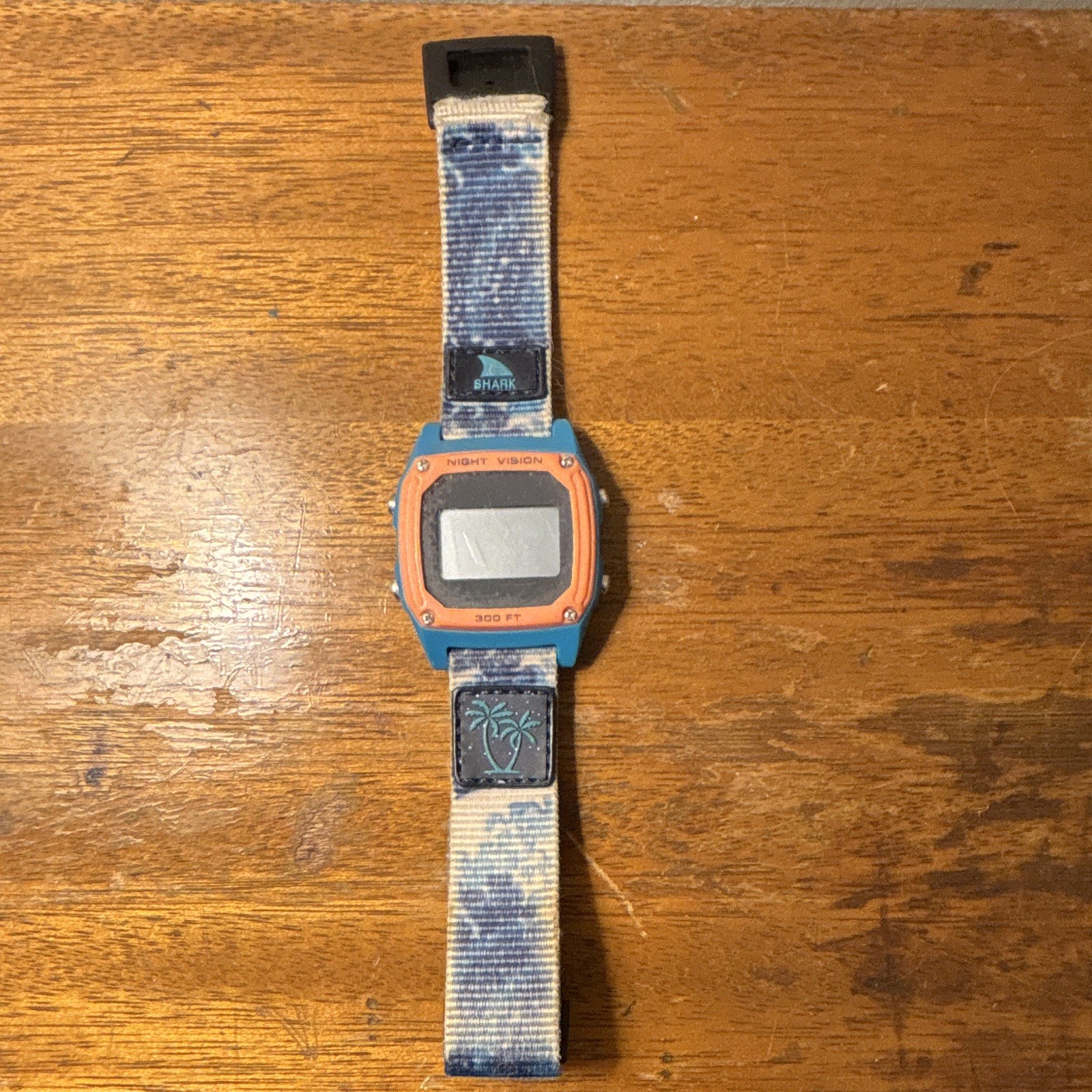 Shark Digital Square Wristwatch Blue Case Orange Bezel Camo Fabric Strap Parts