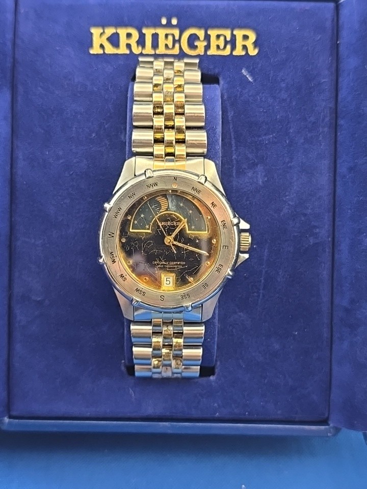 Krieger M882 Lunar Chronometer Celestial Dial Moon phase Compass Bezel Watch