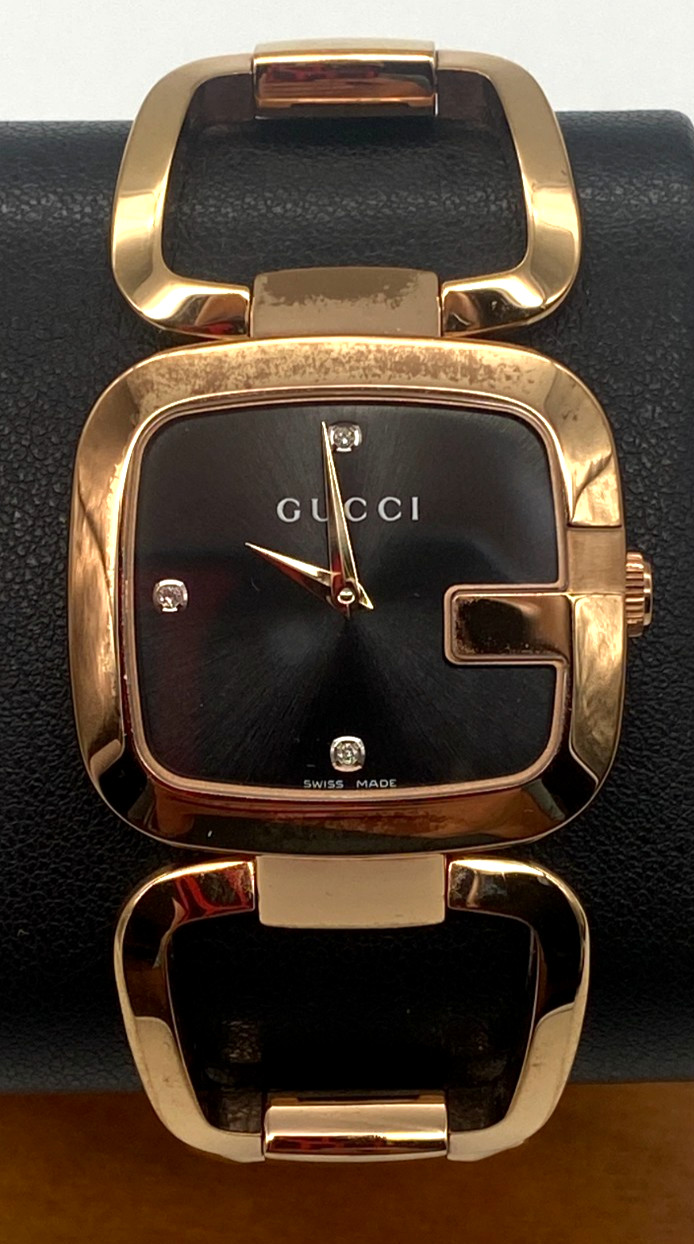 Gucci G-Collection 3 Diamond G Dial 30mm Rose Gold Tone Ladies Watch