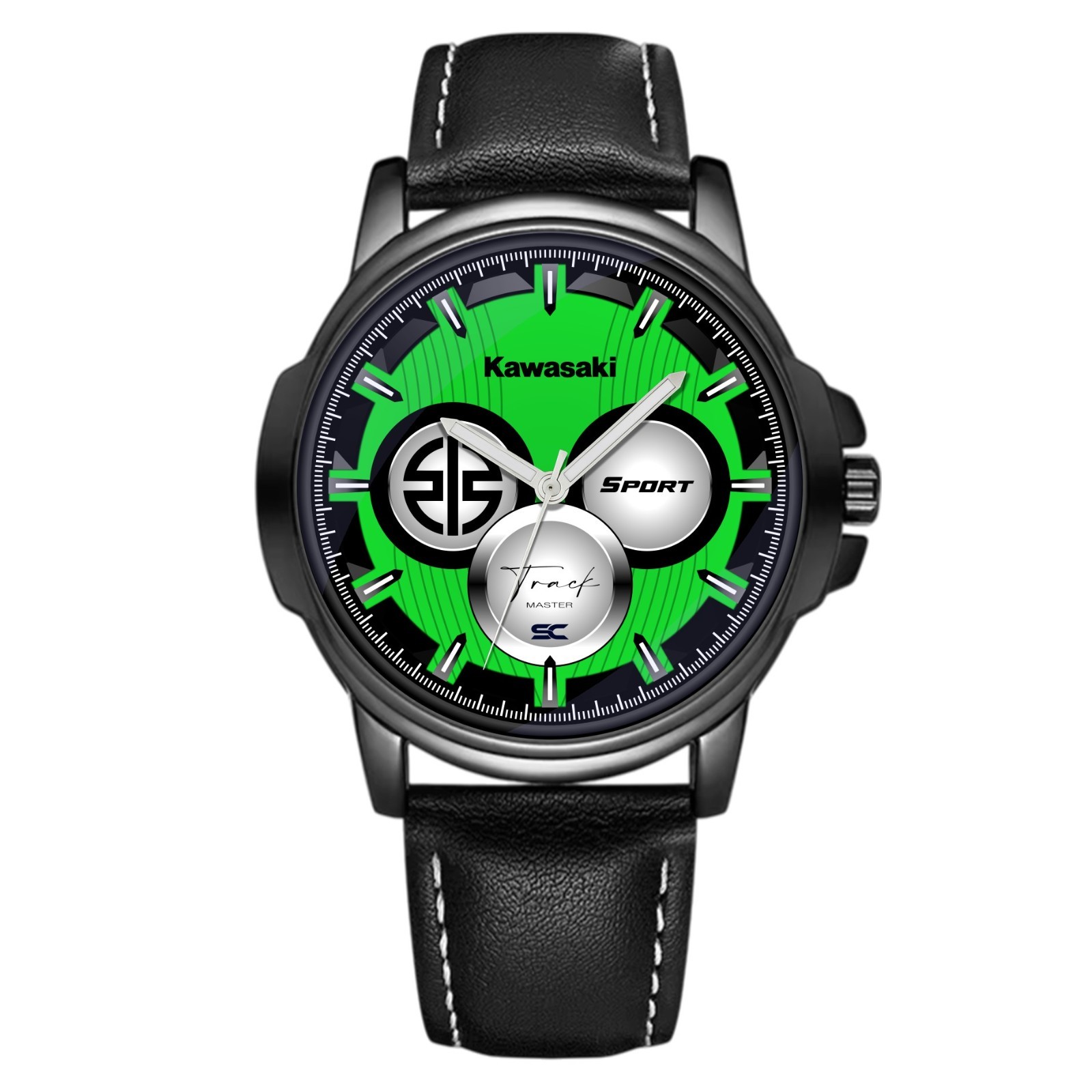 Kawasaki Track Master Green Sport Fan Art Quartz Motorcycle Wrist Watch