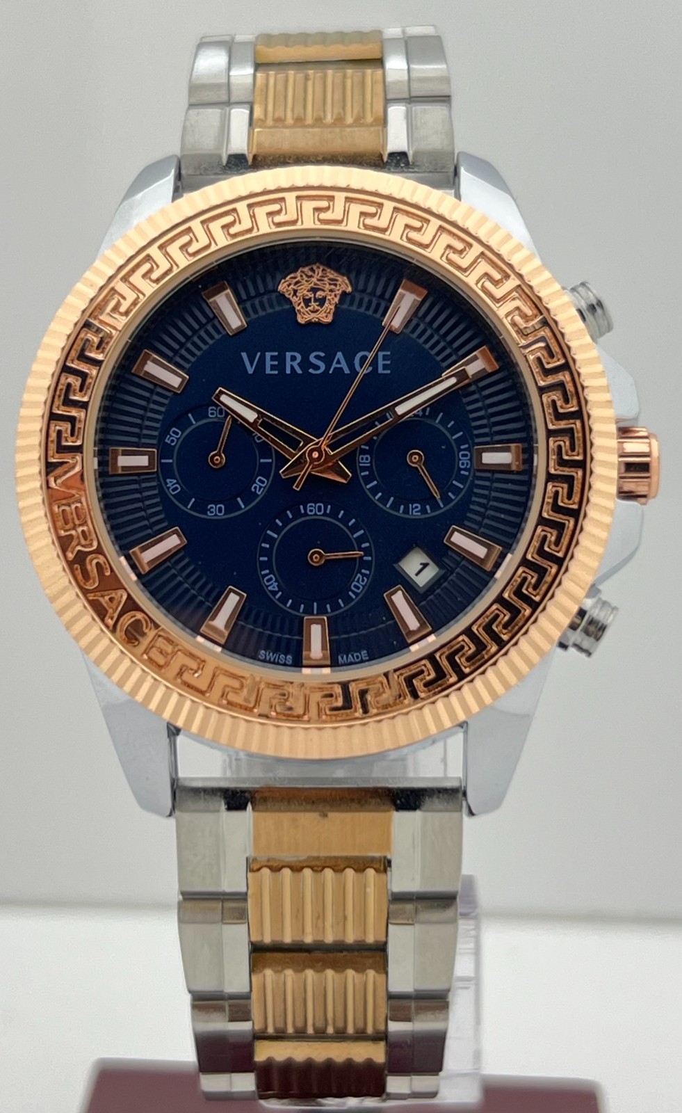 Premium Men’s Versace Greca Action Chronograph Blue Dial Date Wristwatch