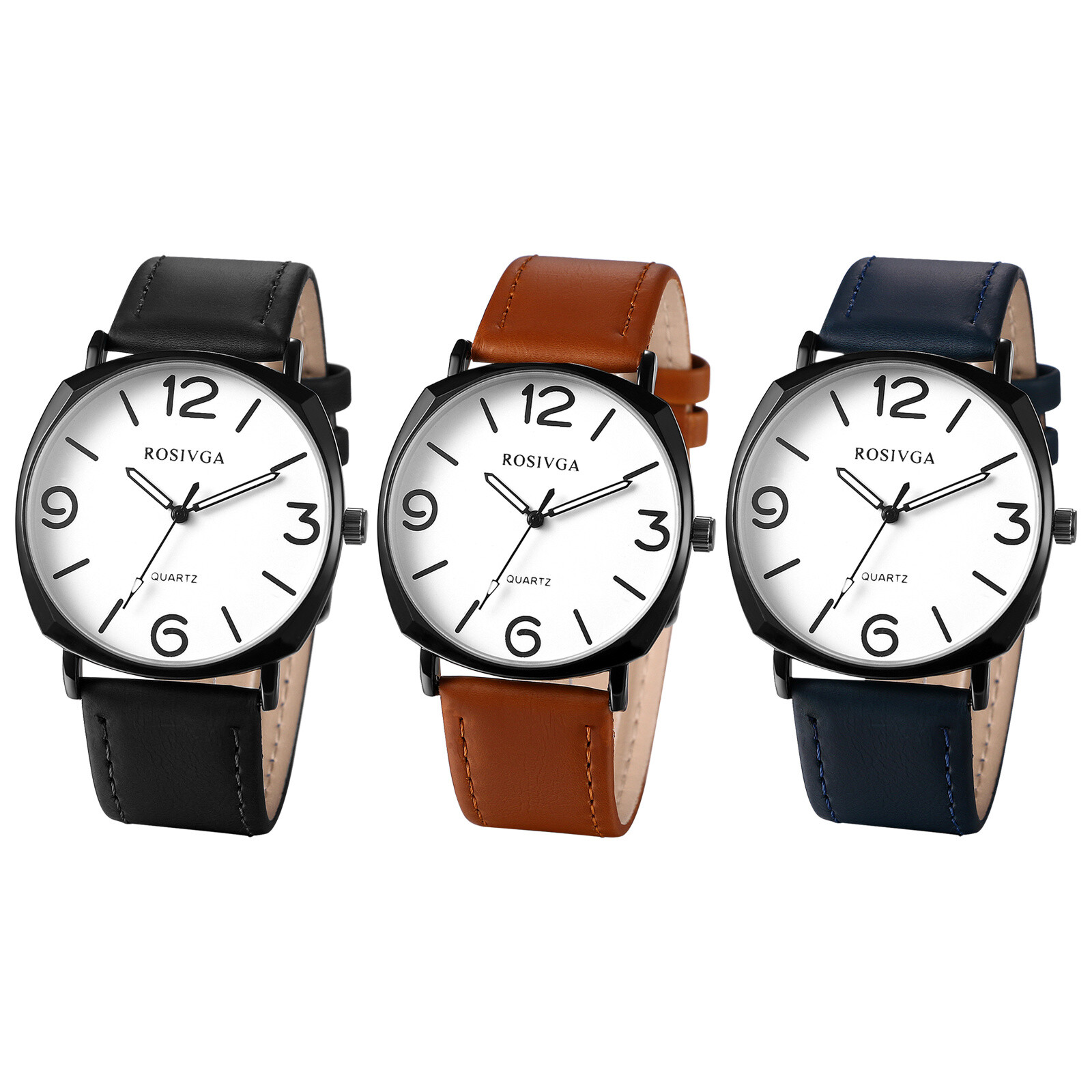 Simple Casual Men’s Large Digital Dial PU Leather Band Quartz Analog Wrist Watch