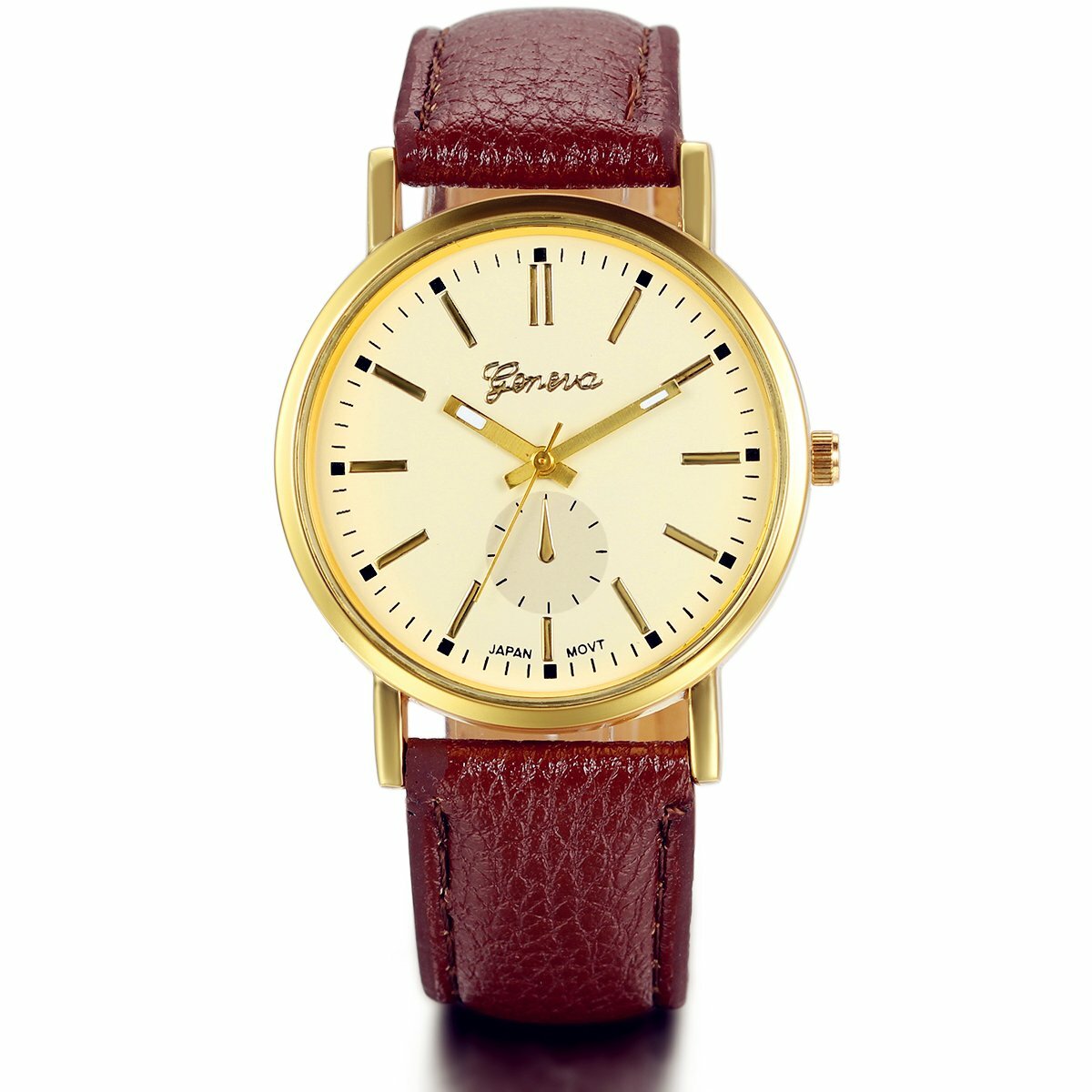 Classic Round Dial PU Leather Band Quartz Analog Wrist Watch Mens Womens Watch