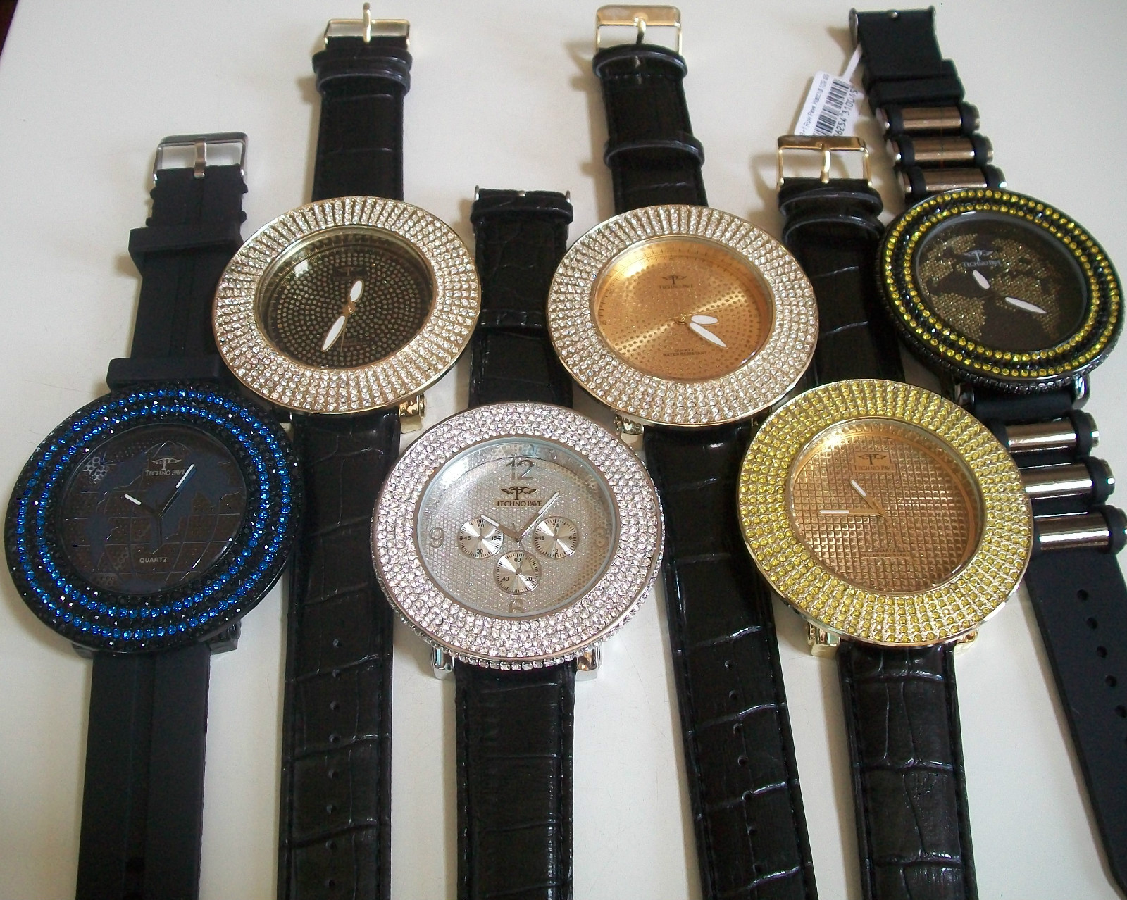 Men’s 5 Row Plain & Map dial TECHNO PAVE Bling Fashion Dressy Watch