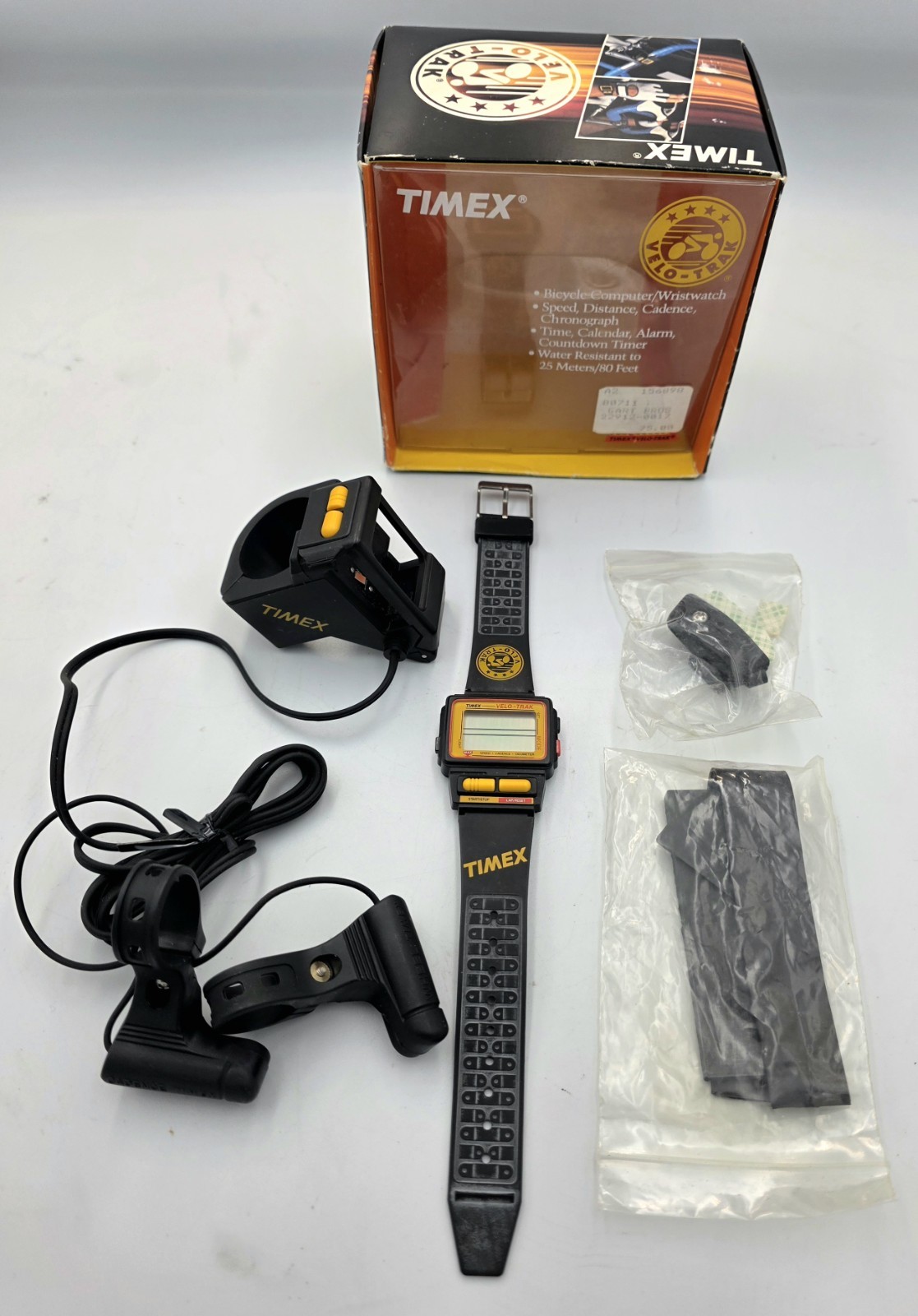Vintage Timex Velo-Trak 80711 Bike Computer Wristwatch Boxed 1990s Dead Battery