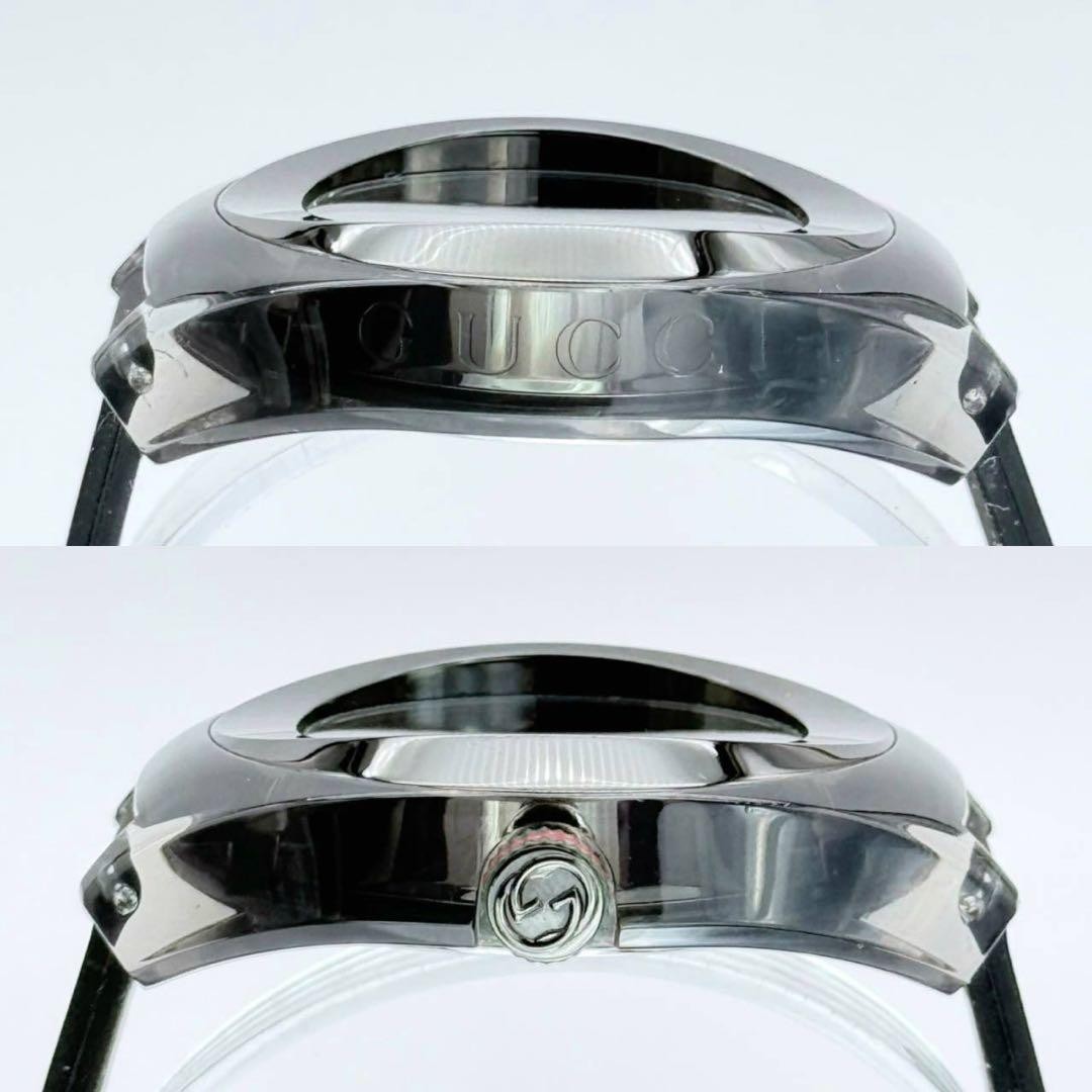 Gucci 137.1 Sync Quartz Black Dial Date Leather Strap Mens Watch Auth