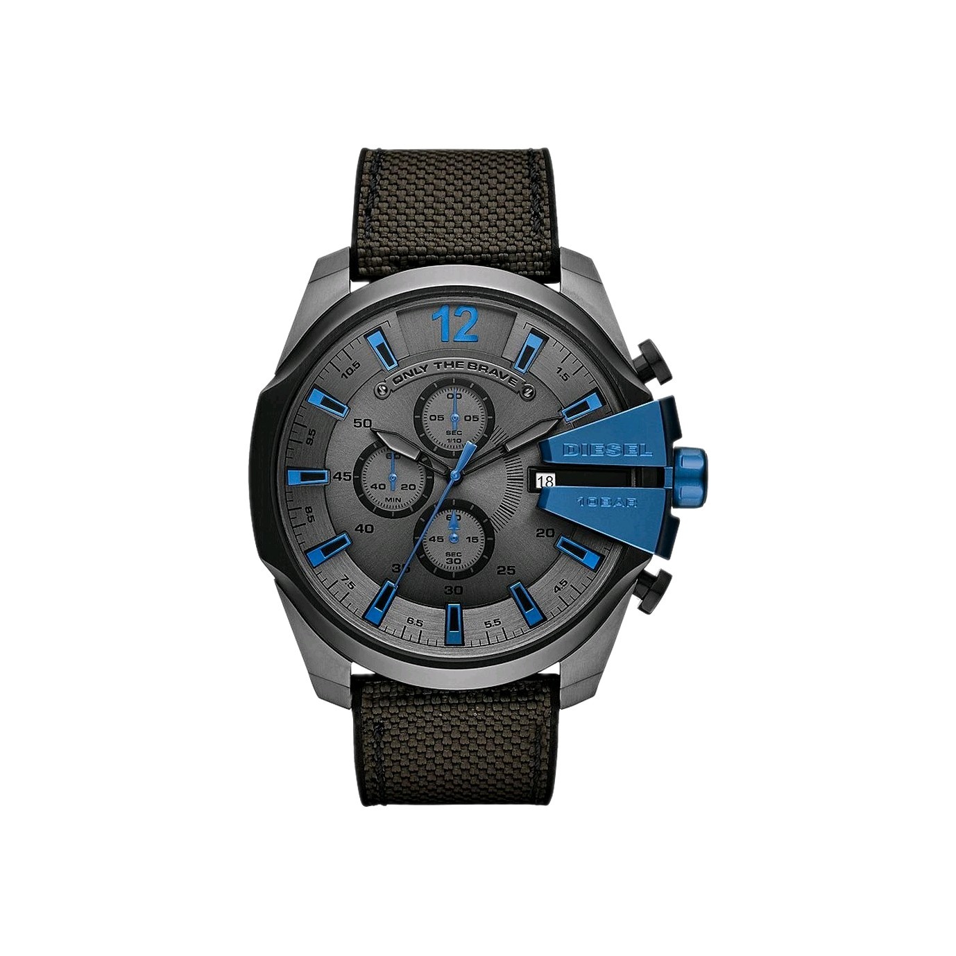 Diesel Only The Brave Chronograph Date Quartz Grey/Blue Dial Grey Nylon 10ATM