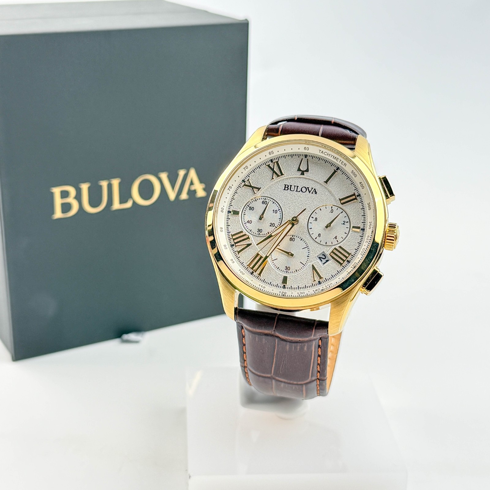 Bulova Classic Wilton 97B169 Gold-Tone Chronograph & White Dial Men’s Watch 46MM