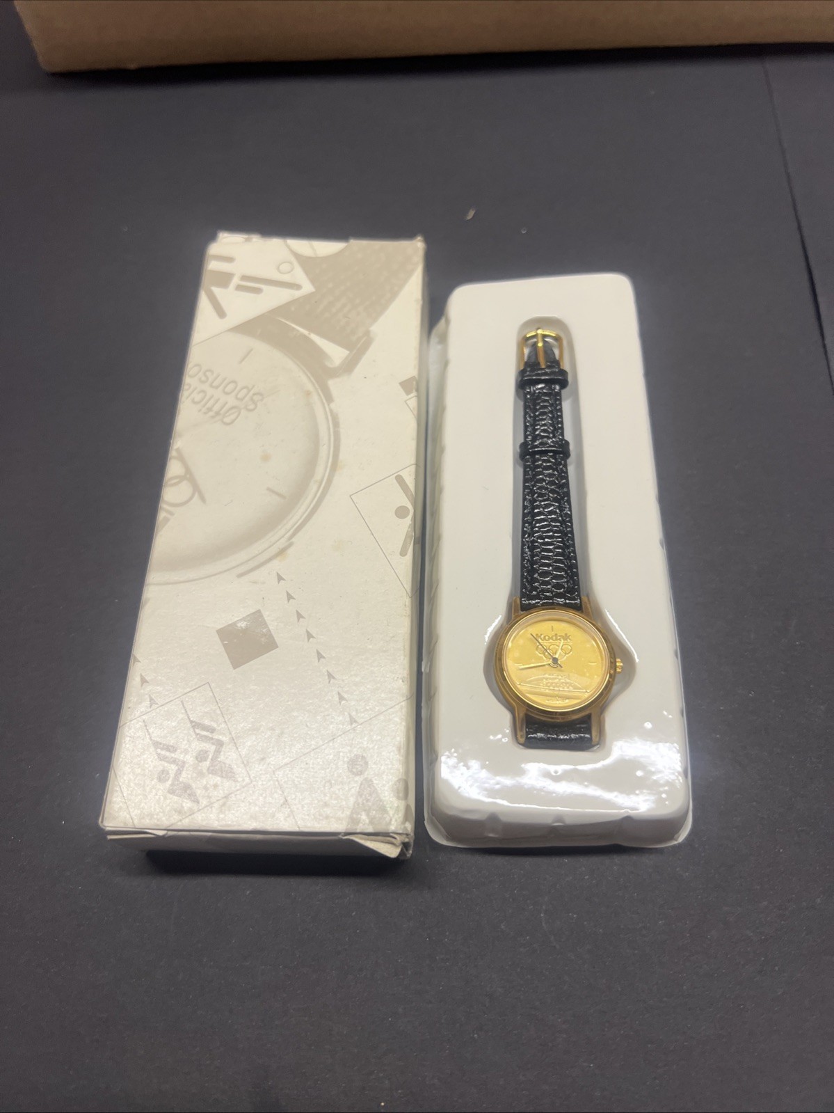 1992 KODAK Olympic Official Sponsor Watch Leather Band New Needs Battery Womens