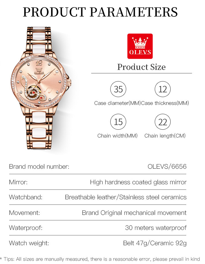 OLEVS Waterproof Luminous Diamonds Dials Automatic Mechanical Watch Women’s