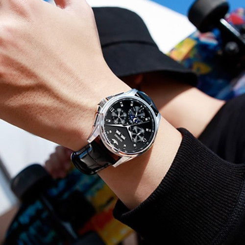 Automatic Mechanical Waterproof Watch Moon Phase Luxury Dial Men’s Men Strap