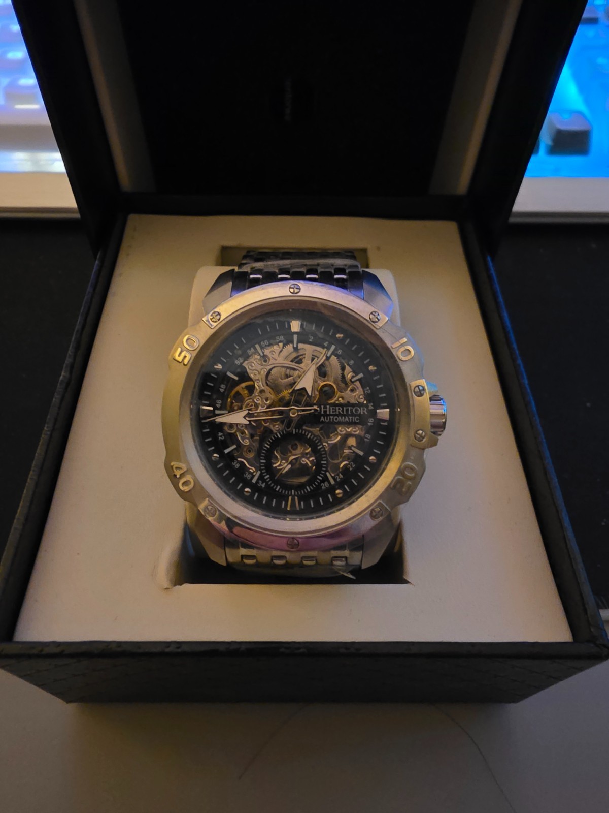 Heritor Automatic Conrad/Carter Black Skeleton Dial Stainless Steel Men’s Watch