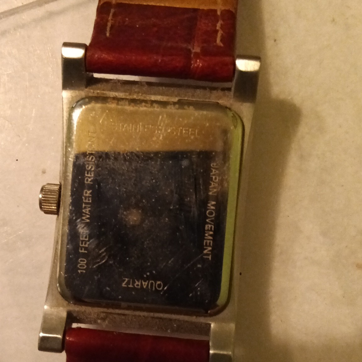 Danbury Quartz Rectangular Analog Watch Silver Dial Red Leather Strap 100m