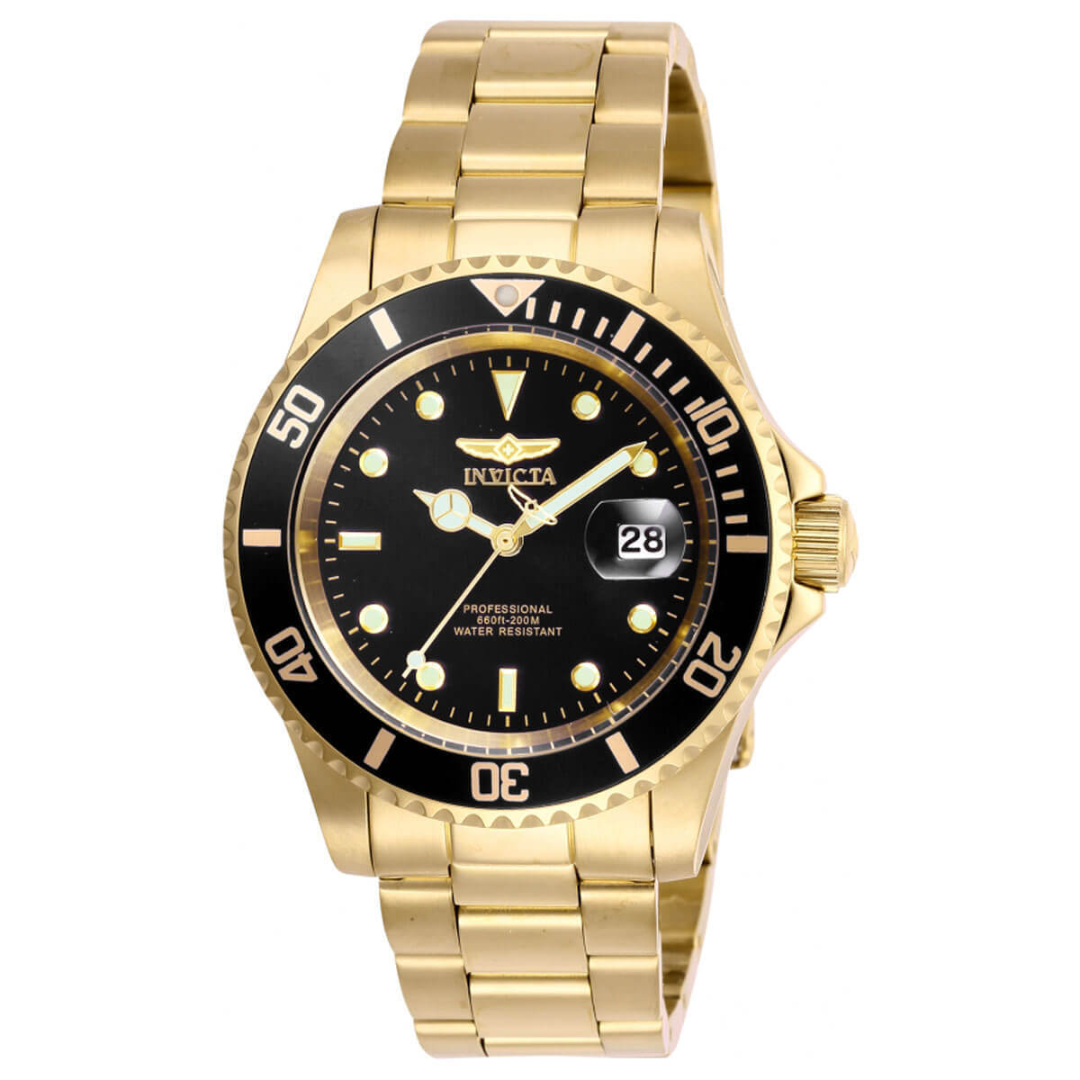 Invicta Men’s Watch Pro Diver Quartz Black Dial Yellow Gold Steel Bracelet 26975
