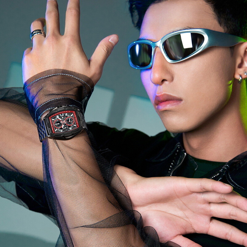MARK FAIRWHALE Tonneau Multifunction Chronograph Calendar Luminous Quartz Watch