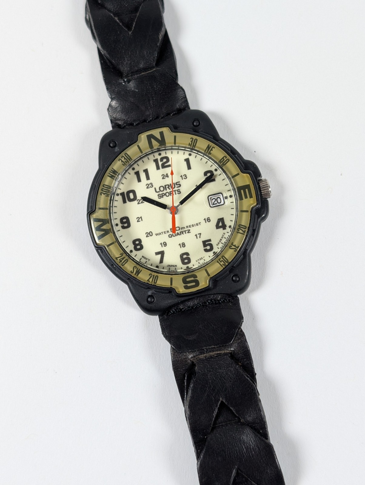 UNTESTED Lorus Mens Watch V732-0A20 Quartz Vintage Black Plastic 37.5mm NOS