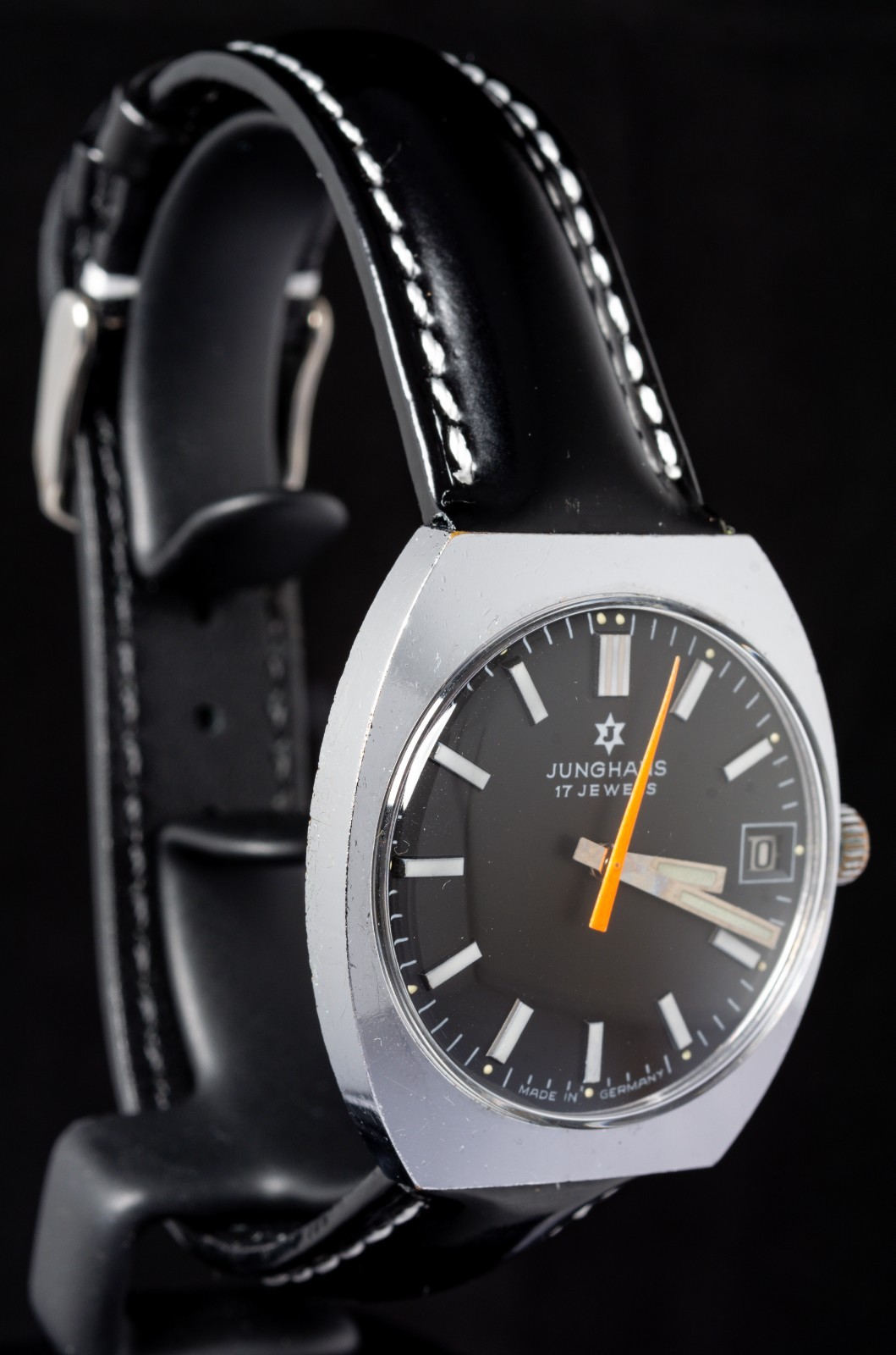 Junghans Black Dial Orange Hand Men’s Hand-Wind Vintage German Watch — Working