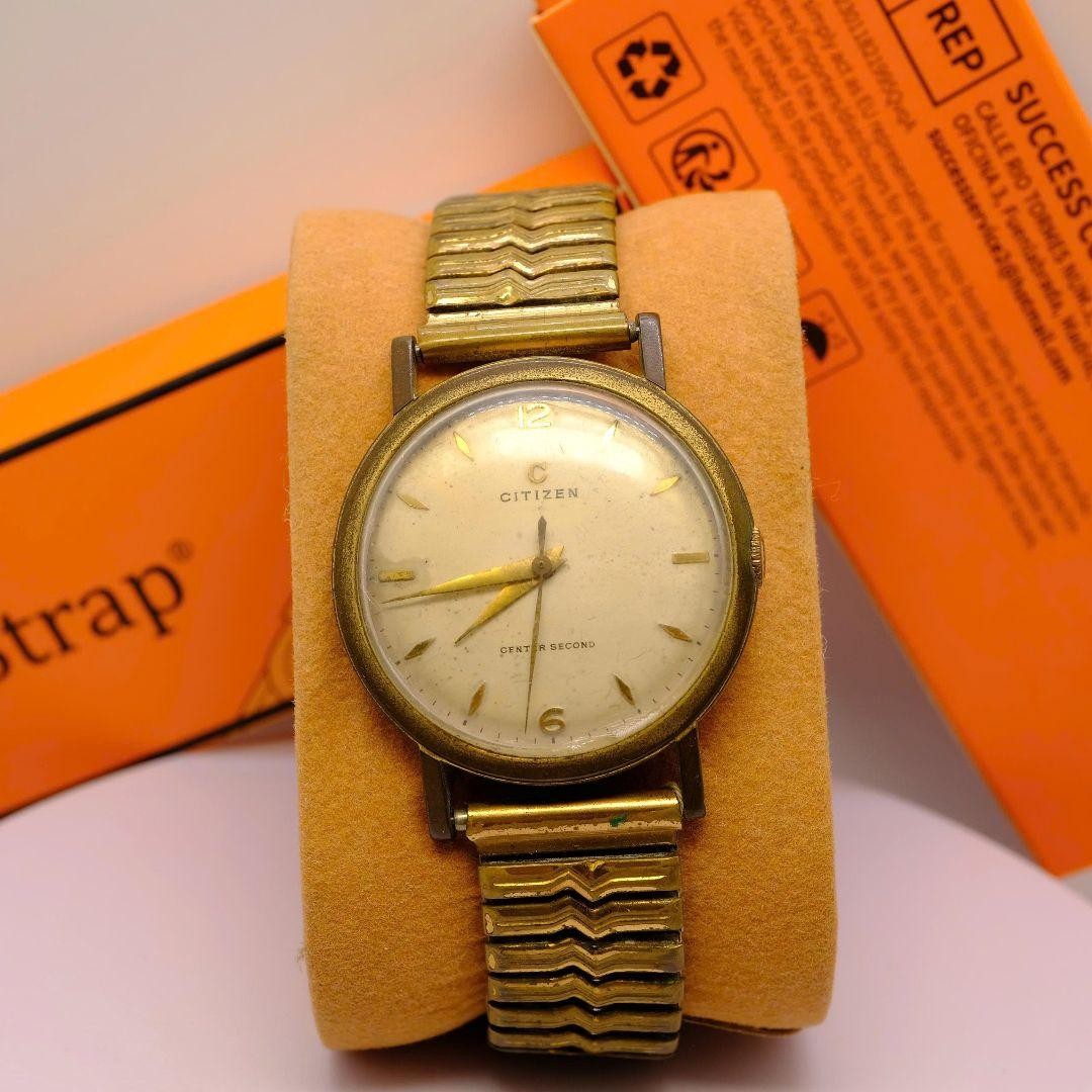 Citizen 20 Micron Manual Wind Watch Center Second 34.4mm Gold Tone Japan
