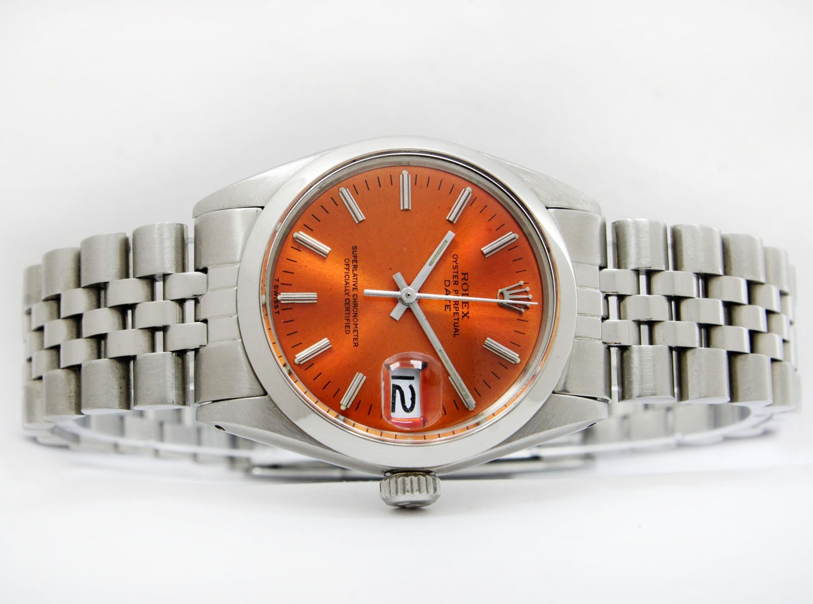 Vintage Rolex Oyster Perpetual Automatic Date Orange Dial 34mm Watch Ref 1500