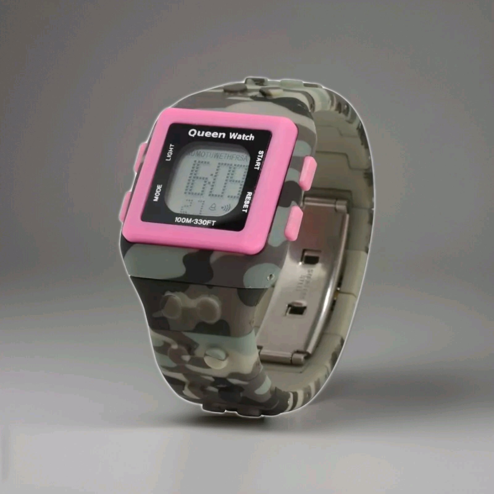 Queen Watch Pink Extreme Quartz Lcd Display Water Resistant 100M Deploy