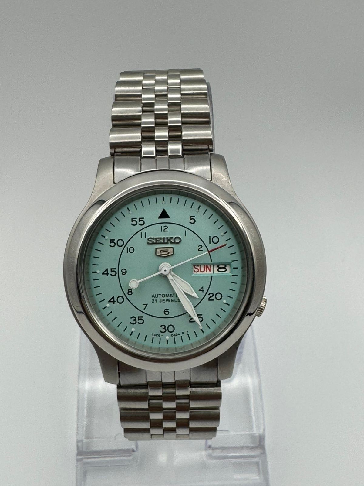 Vintage Seiko 5 Automatic Ice Blue Milatary Dial Wrist Watch For Mens Japan 7S26