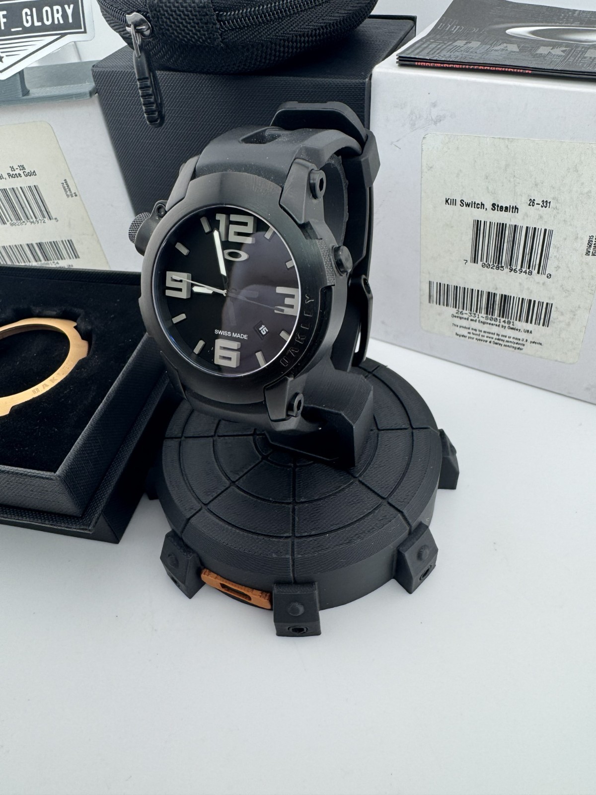 OAKLEY KILL SWITCH STEALTH BLACK WHITE W/ EXTRA ROSE GOLD BEZEL WATCH 26-331 NEW