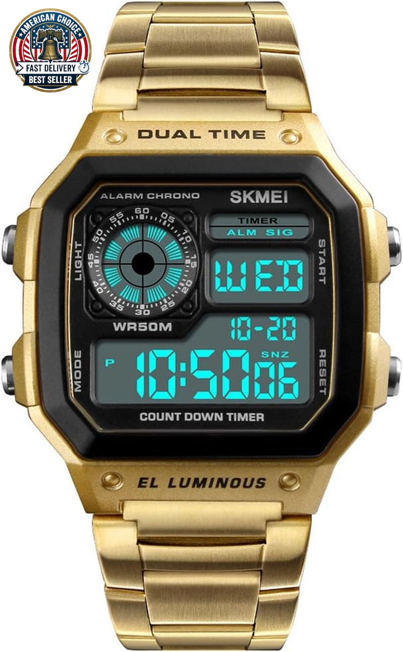 Men’S Luxury Digital Quartz Waterproof Wrist Watches Dual Time Countdown Alarm S