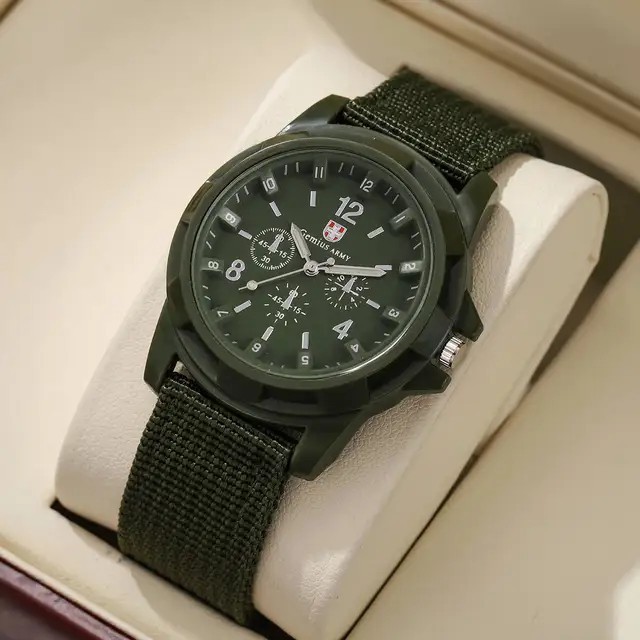 Men’s Military Army Luminous 24 Hours Dial Nylon Strap Date Quartz Wrist Watch