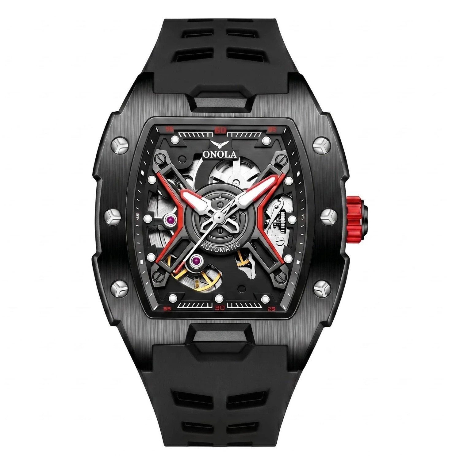ONOLA Automatic Mechanical Mens Watch With A Silicone Strap And Water Resistance