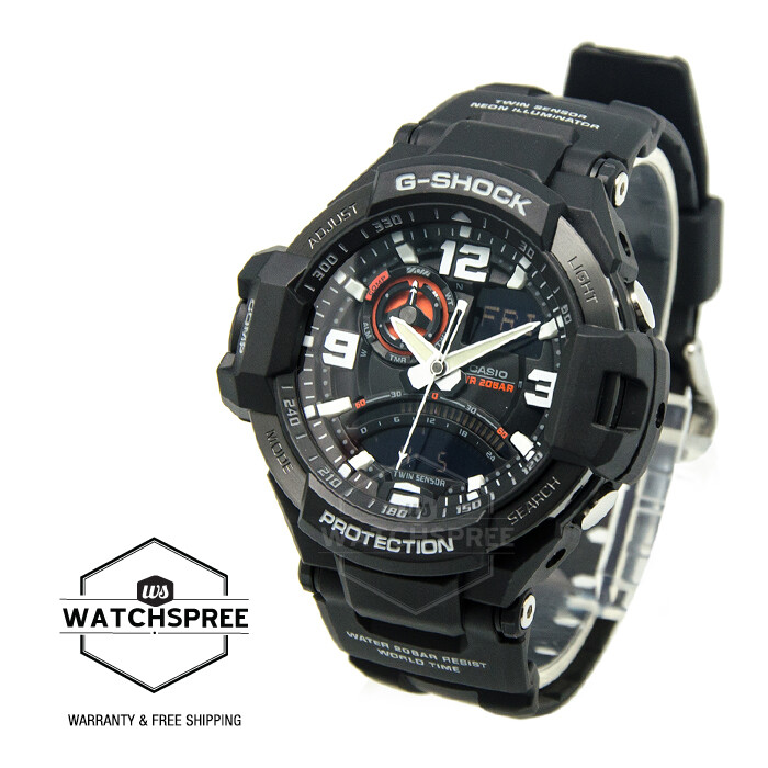 Casio G-Shock Twin Sensor Compass Aviator Black Resin Band Watch GA1000-1A
