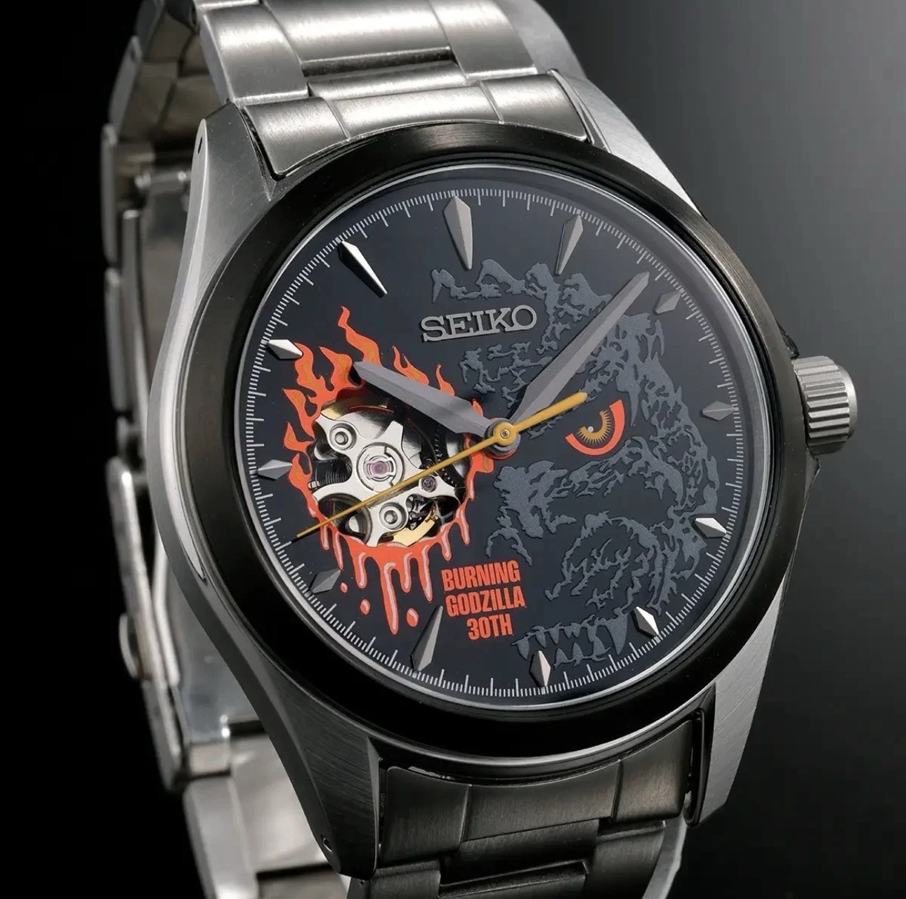 Seiko Godzilla 30th Automatic Skeleton Dial SS Watch 10 Bar w/ Box Manual