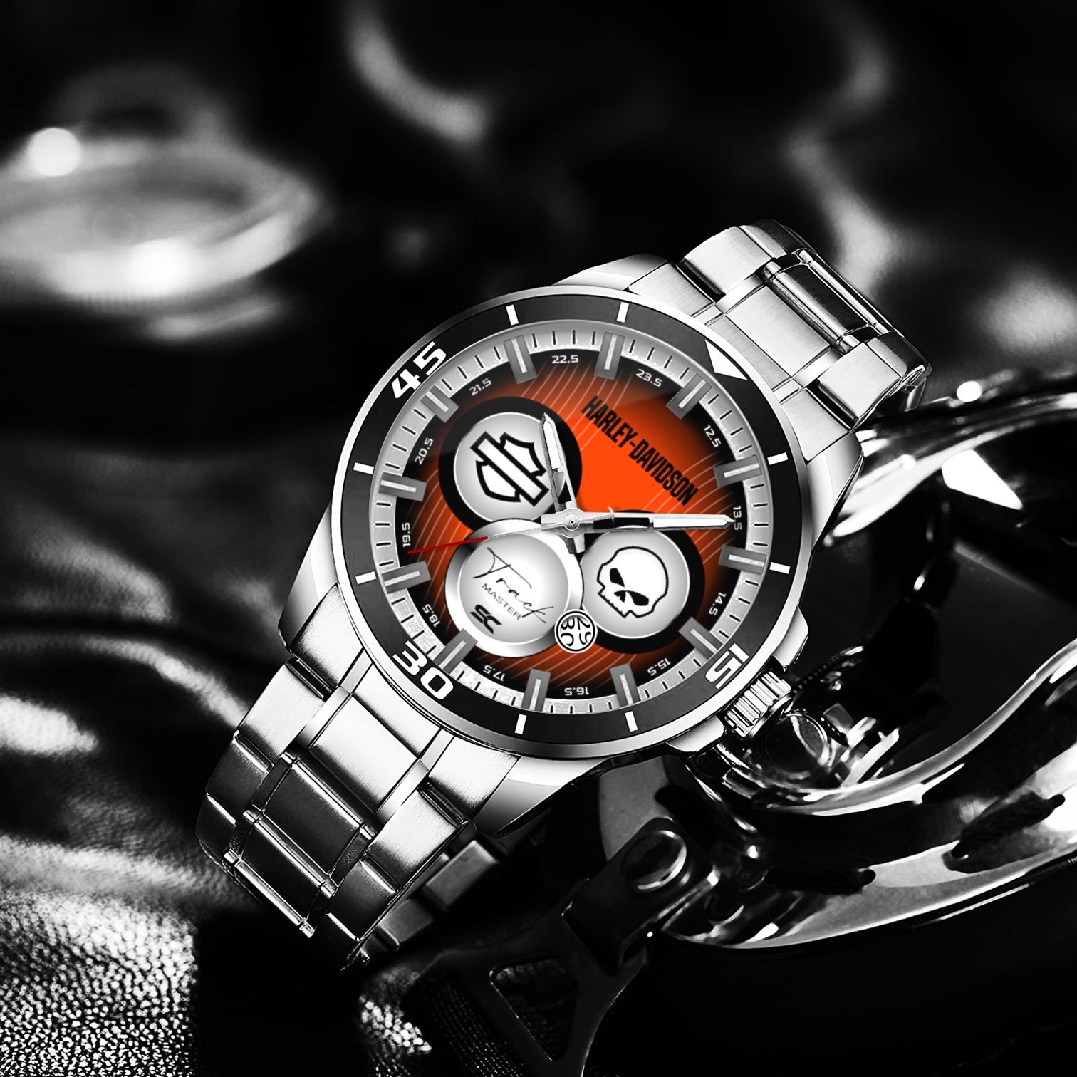 Harley & Davidson Track Master Motorcycle Lovers Steel Wrist Watch