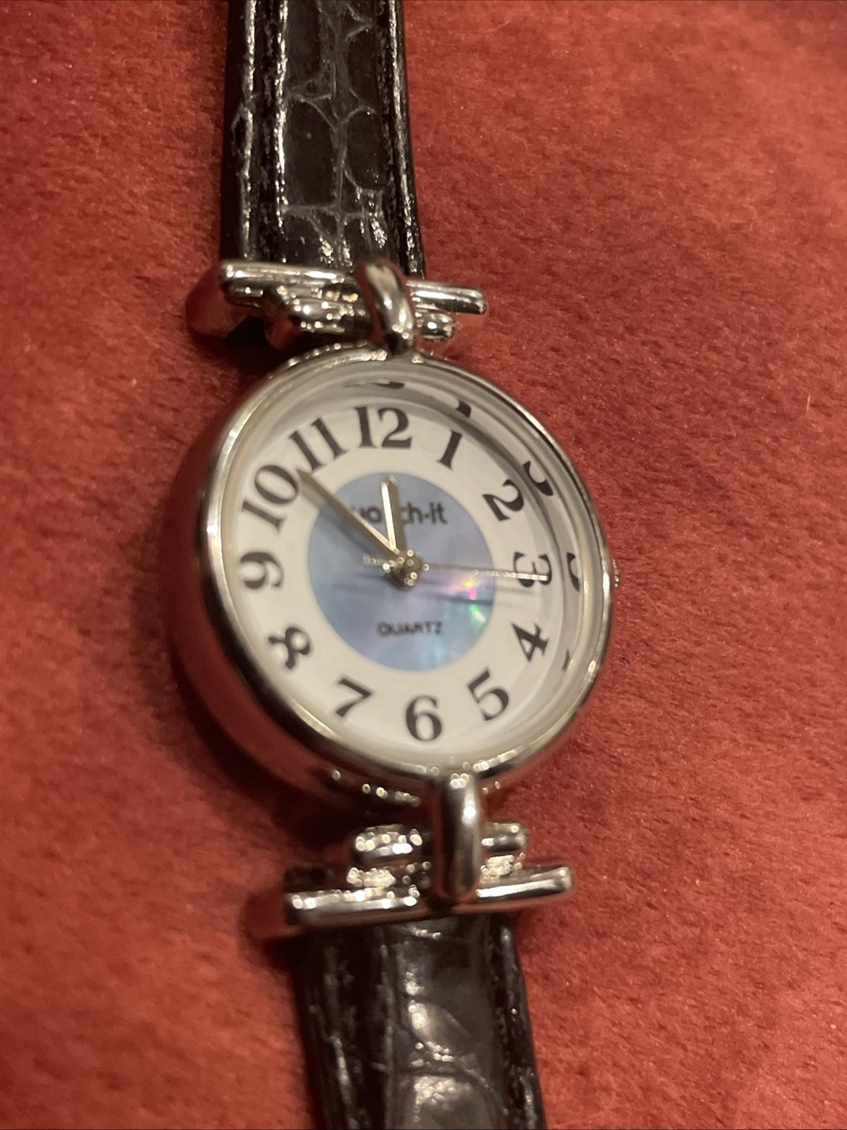 Watch-It White Blue Dial Quartz Watch Silver Tone Case Black Band