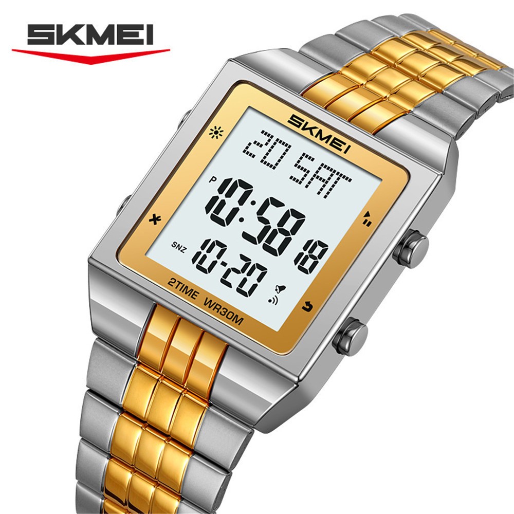 SKMEI Men Rectangle Watch Digital LED Wristwatch Steel Electronic Sport Watches