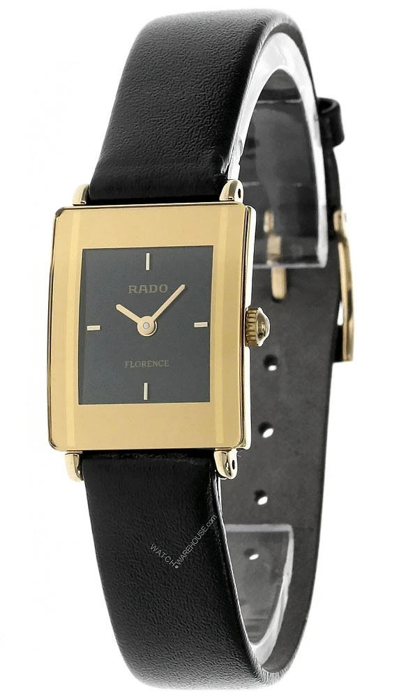Rado Florence Quartz 18mm Black Dial Gold Bezel Women’s Watch 153.3606.2