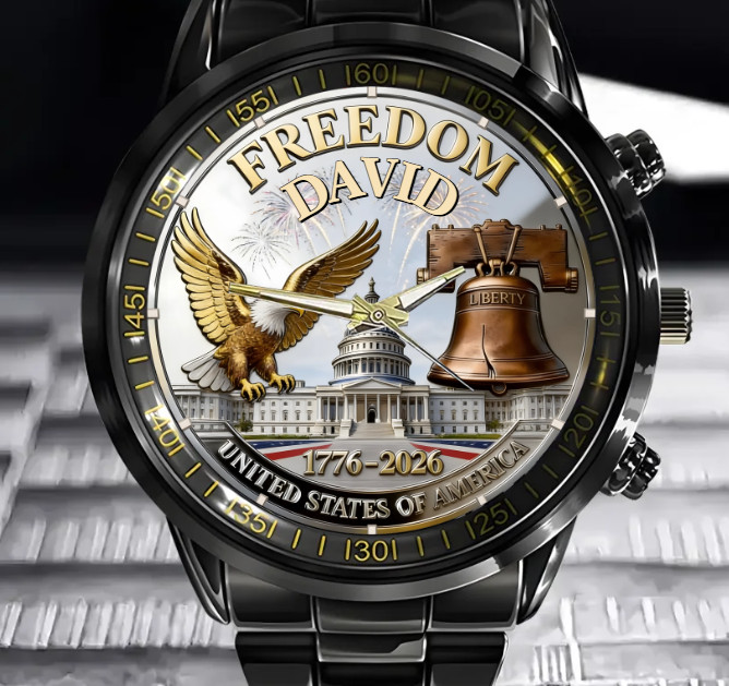 Personalized United States 250th Anniversary Patriot Black Stainless Steel Watch