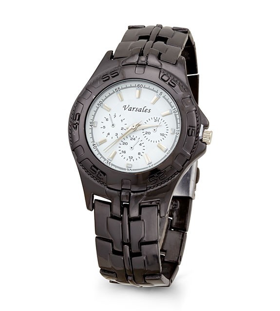 New Mens White Dial Black Link Band Quartz Bracelet Watch