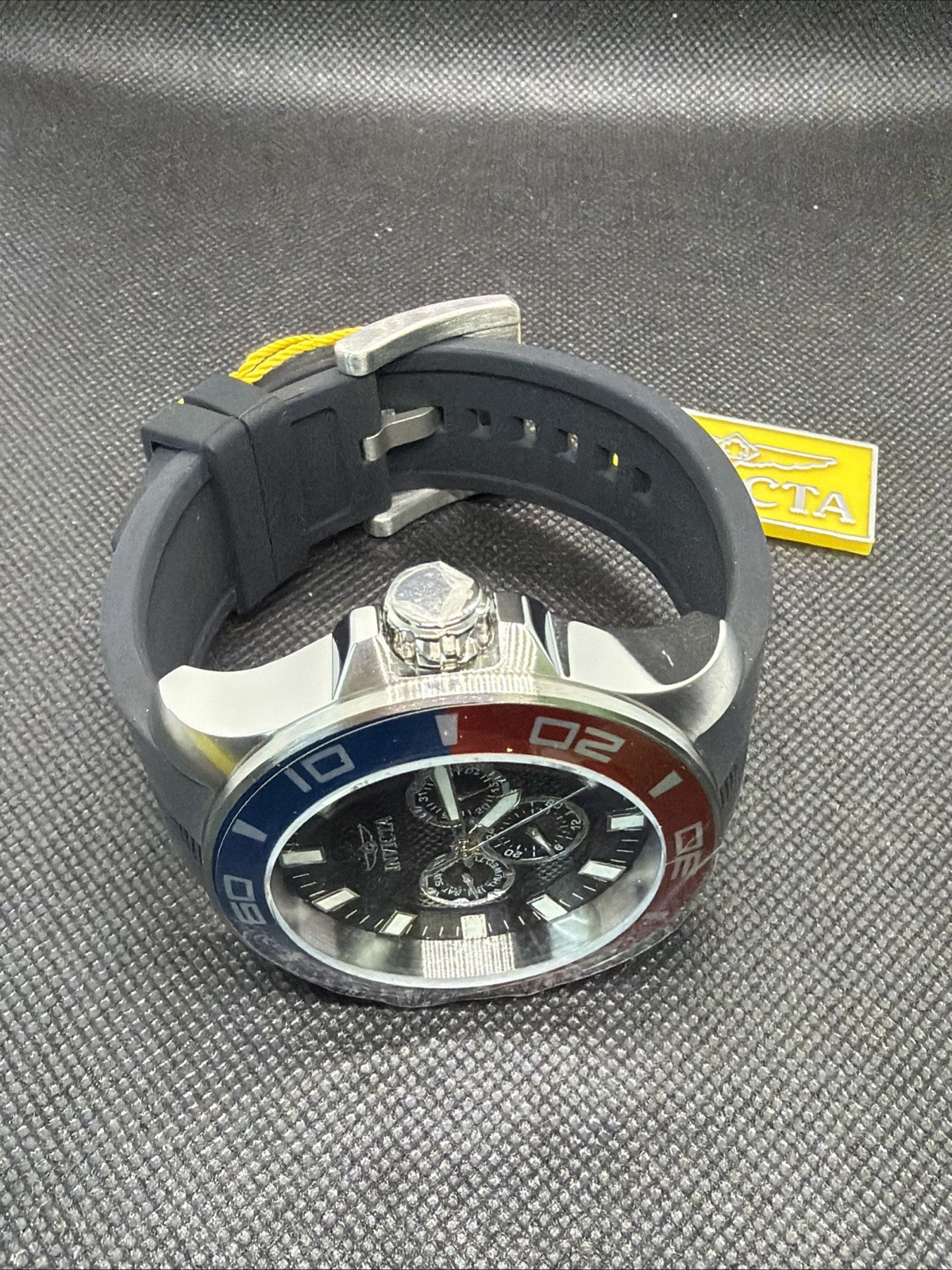 INVICTA PRO DIVER IMPACT BLACK DIAL SILVER RED & BLUE CASE 50mm NEW Stunning!