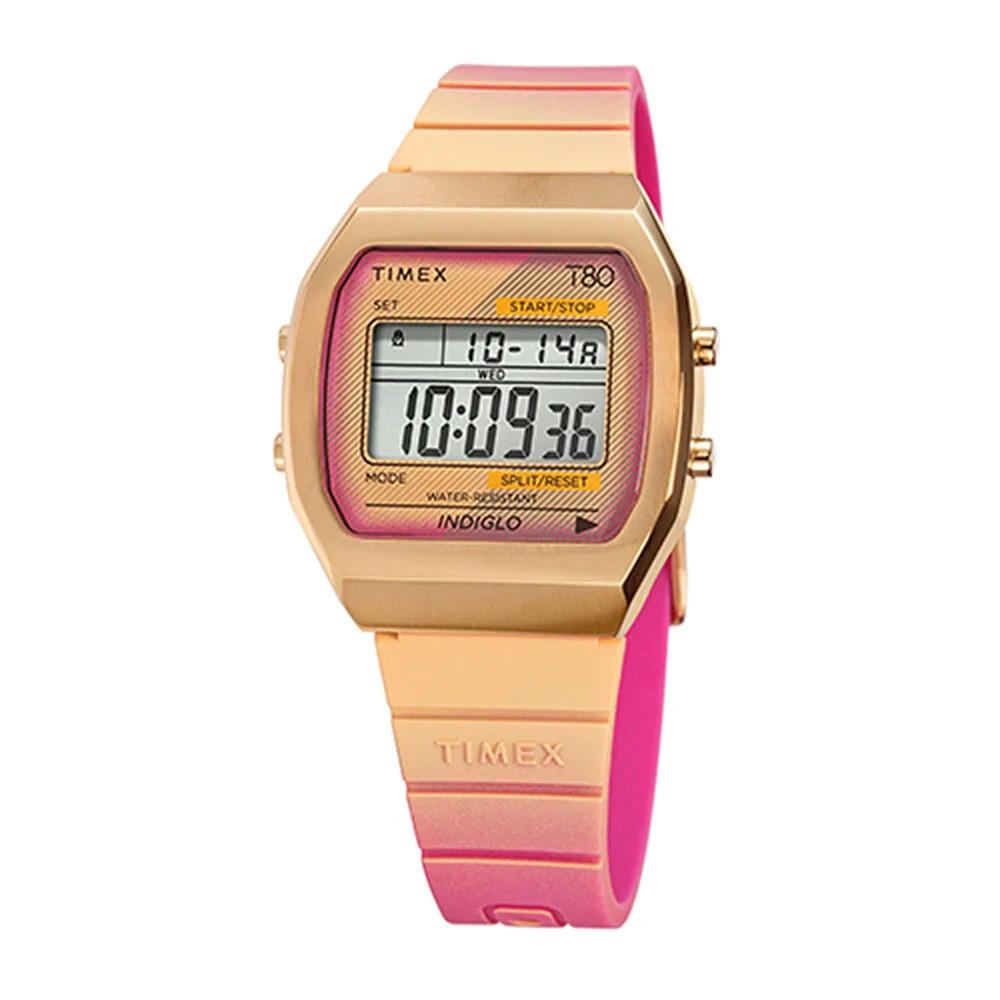 Original Timex T80 Retro Style Multi Colour Digital Indiglo 36mm Watch TW2V74400