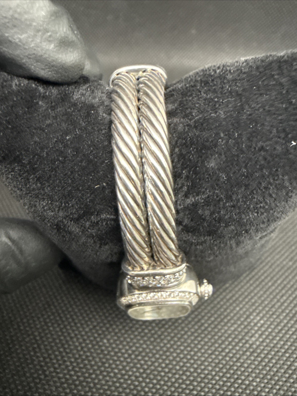David Yurman Cable Bangle Diamonds MOP Dial 925 Silver 19MM Lady Quartz