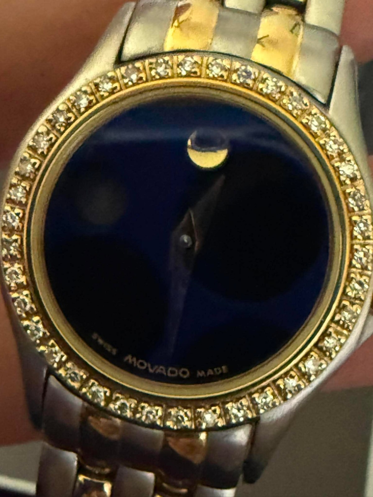 Movado Museum Two Tone 85-E4-9812 Diamond Bezel Watch